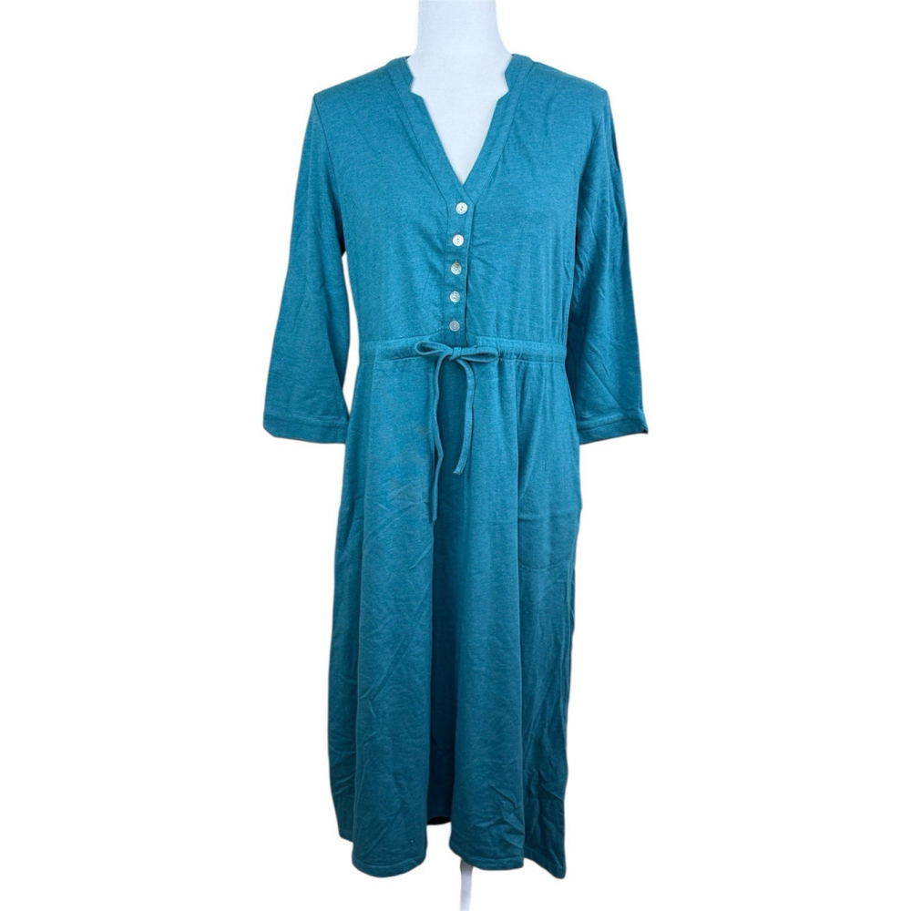 Soft Surroundings ELYSIA Dress High-Low Maxi Teal Blue Buttons V-Neck MEDIUM - Picture 2 of 6